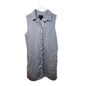 Tahari Shirt Dress Womens Large L Linen Sleeveless Pockets Nautical Lagenlook